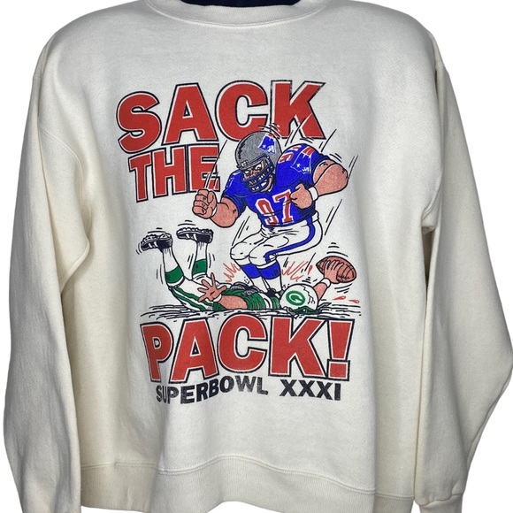 Lee Heavyweight M Cream Sack The Pack Superbowl XXXI Men’s Graphic Sweatshirt - Picture 1 of 12